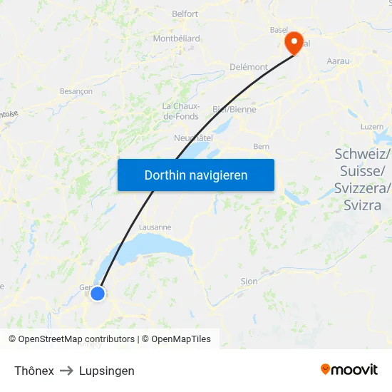 Thônex to Lupsingen map