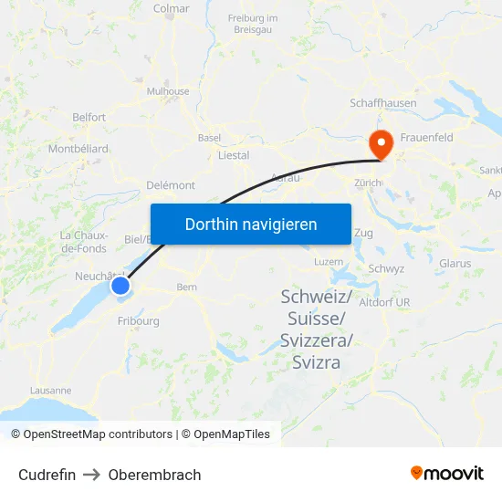 Cudrefin to Oberembrach map