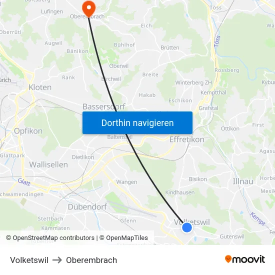 Volketswil to Oberembrach map