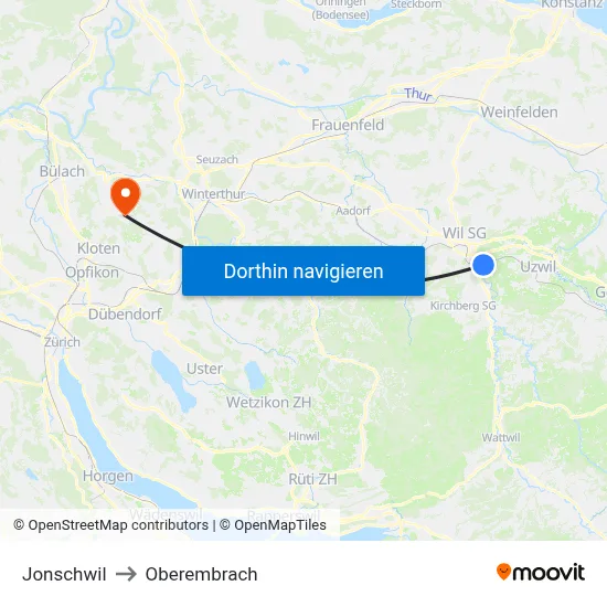 Jonschwil to Oberembrach map