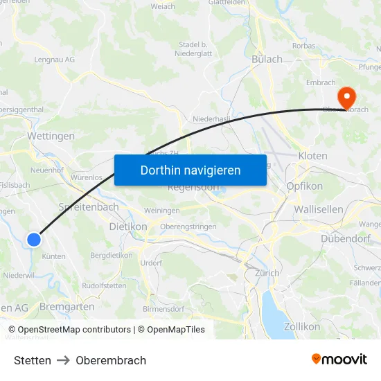 Stetten to Oberembrach map