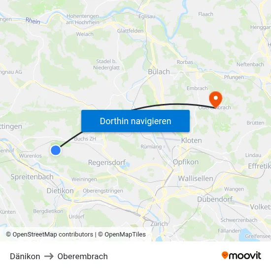 Dänikon to Oberembrach map