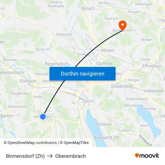 Birmensdorf (Zh) to Oberembrach map