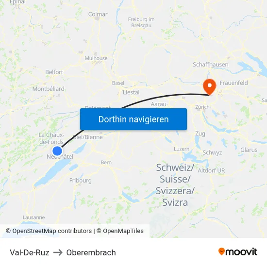 Val-De-Ruz to Oberembrach map