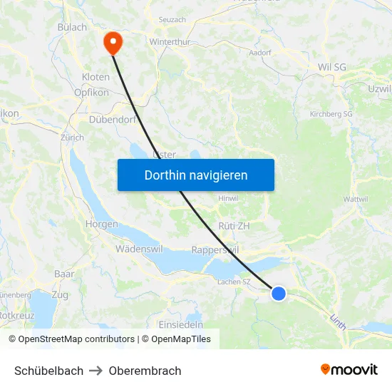 Schübelbach to Oberembrach map
