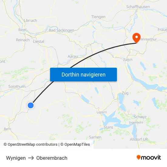 Wynigen to Oberembrach map