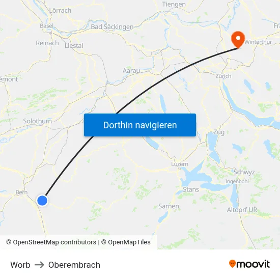 Worb to Oberembrach map