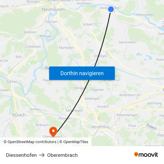 Diessenhofen to Oberembrach map