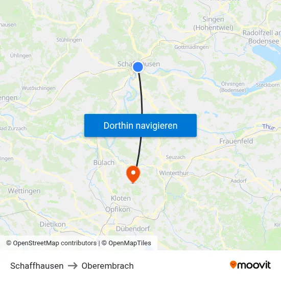 Schaffhausen to Oberembrach map