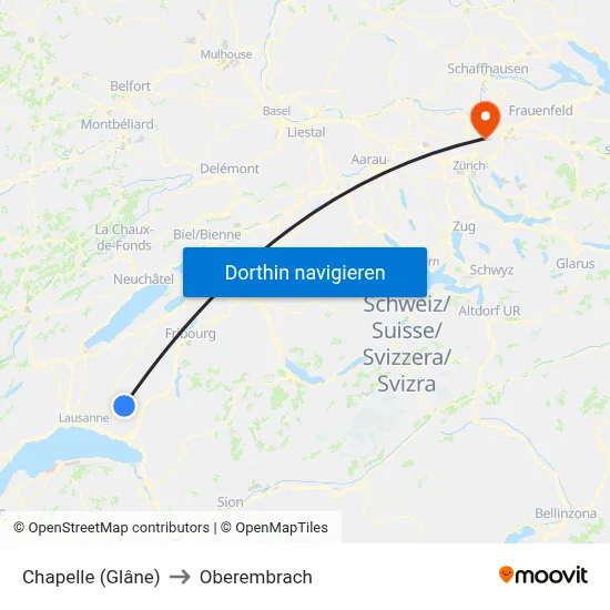 Chapelle (Glâne) to Oberembrach map
