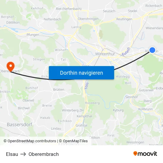Elsau to Oberembrach map