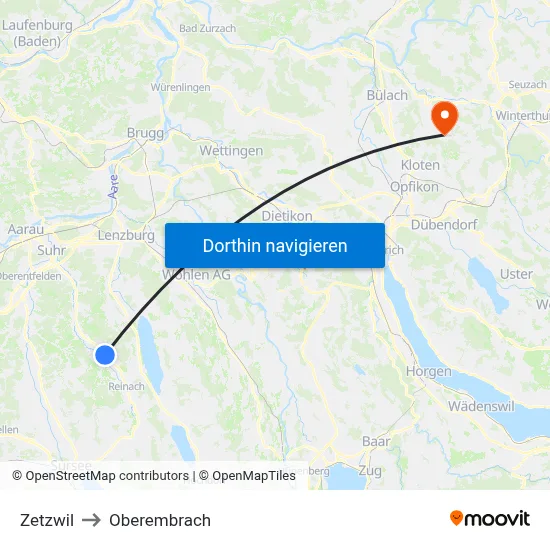 Zetzwil to Oberembrach map