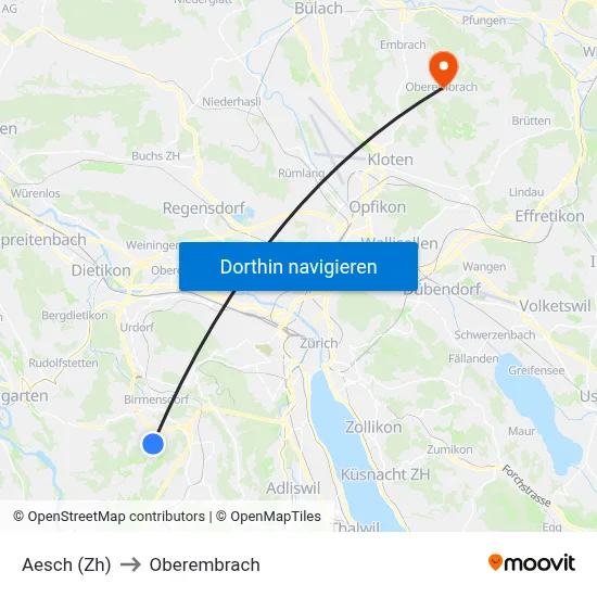 Aesch (Zh) to Oberembrach map