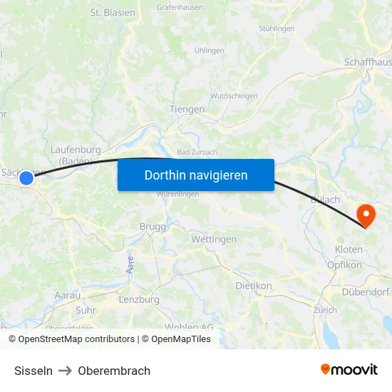 Sisseln to Oberembrach map