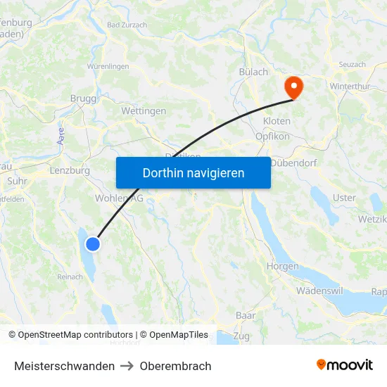Meisterschwanden to Oberembrach map