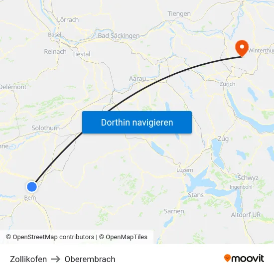 Zollikofen to Oberembrach map