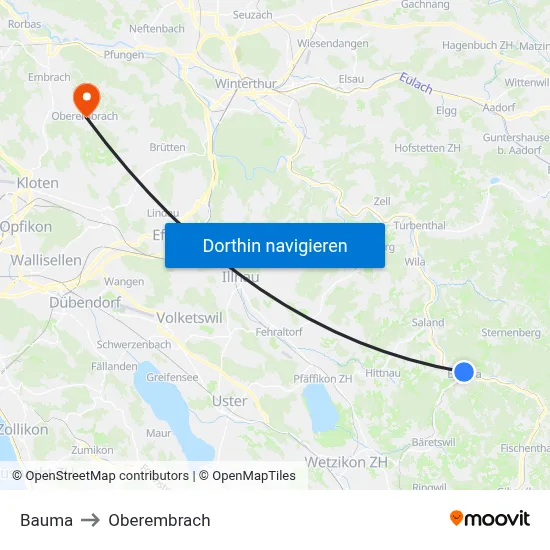 Bauma to Oberembrach map