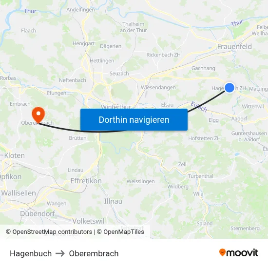 Hagenbuch to Oberembrach map