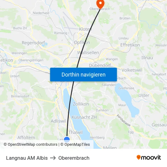 Langnau AM Albis to Oberembrach map