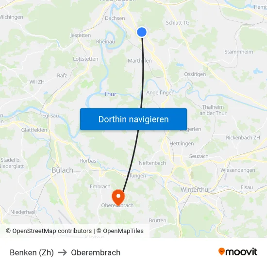 Benken (Zh) to Oberembrach map