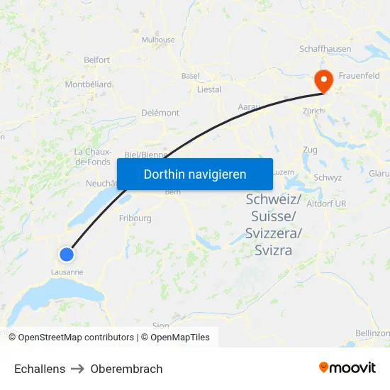 Echallens to Oberembrach map