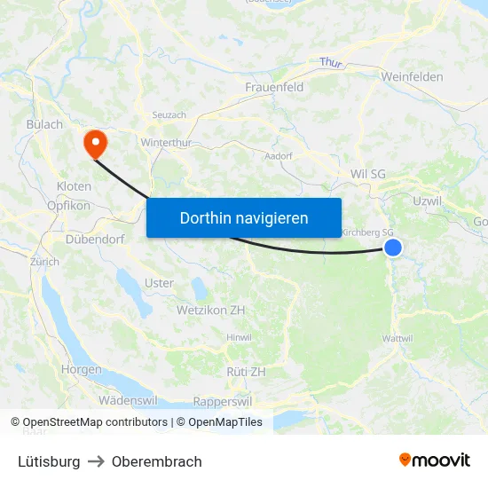 Lütisburg to Oberembrach map