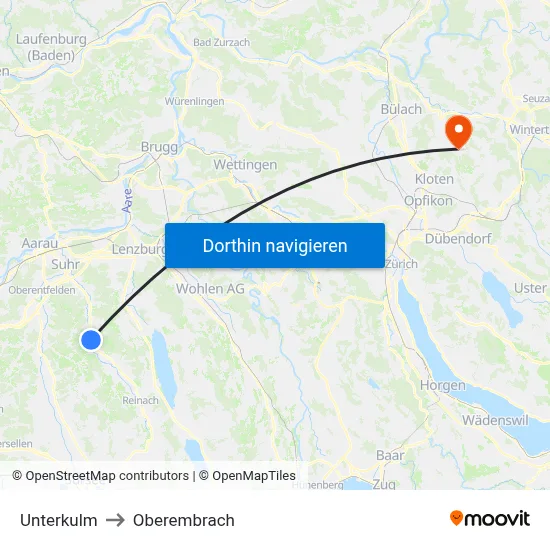 Unterkulm to Oberembrach map
