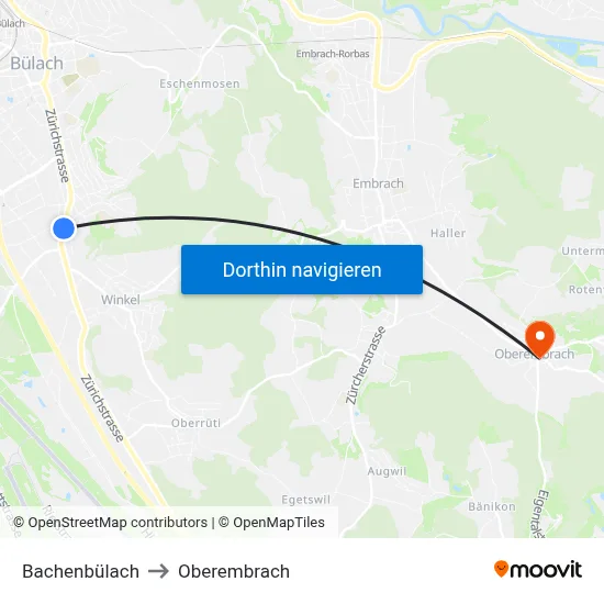 Bachenbülach to Oberembrach map