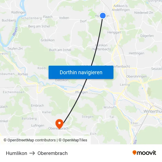 Humlikon to Oberembrach map