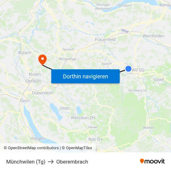 Münchwilen (Tg) to Oberembrach map