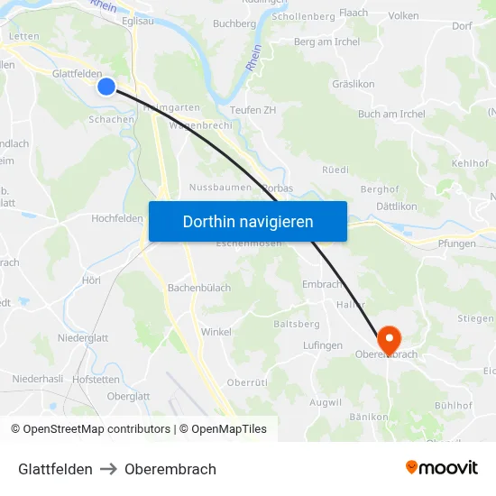 Glattfelden to Oberembrach map
