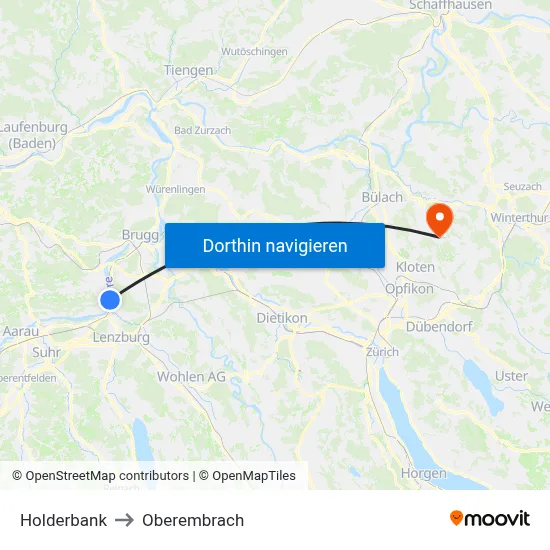 Holderbank to Oberembrach map