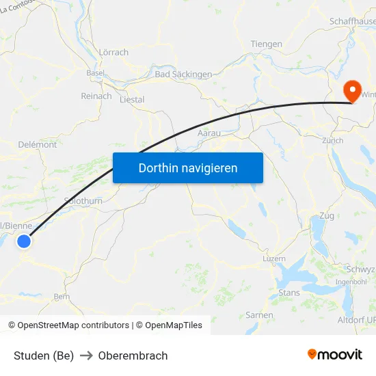 Studen (Be) to Oberembrach map