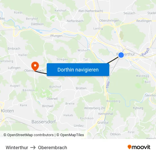 Winterthur to Oberembrach map