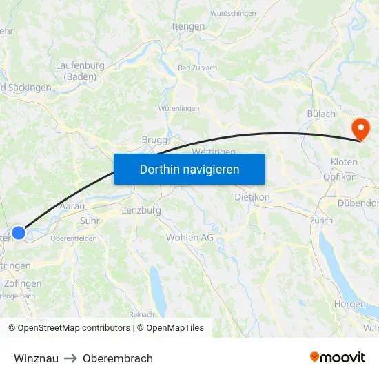 Winznau to Oberembrach map