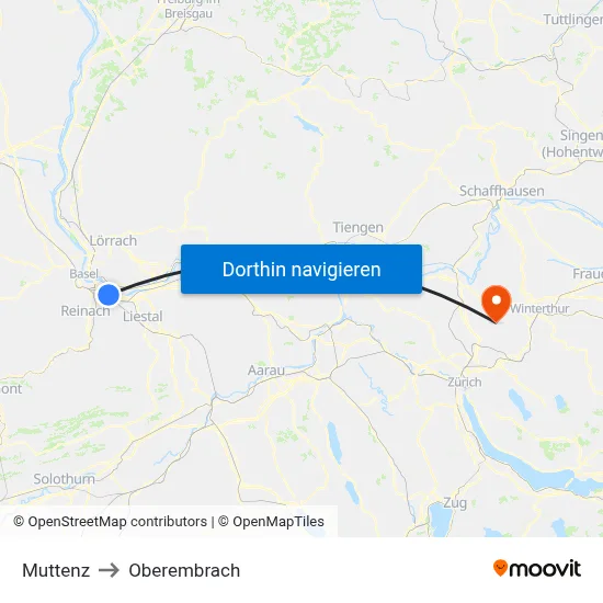 Muttenz to Oberembrach map