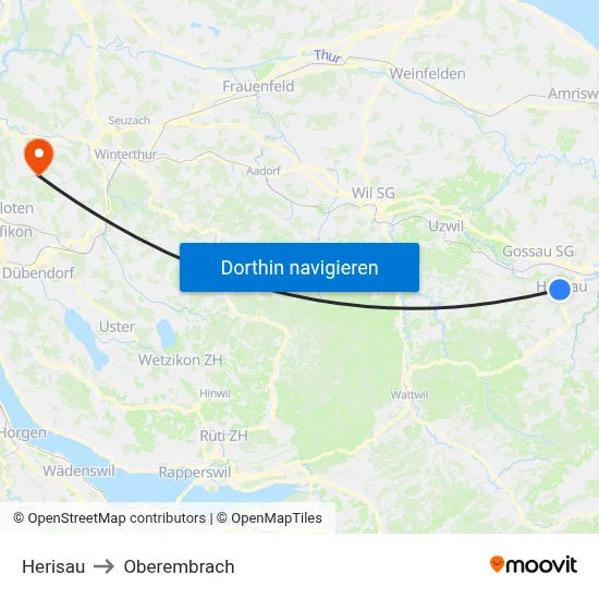 Herisau to Oberembrach map