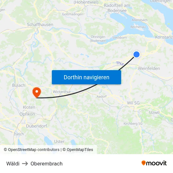Wäldi to Oberembrach map