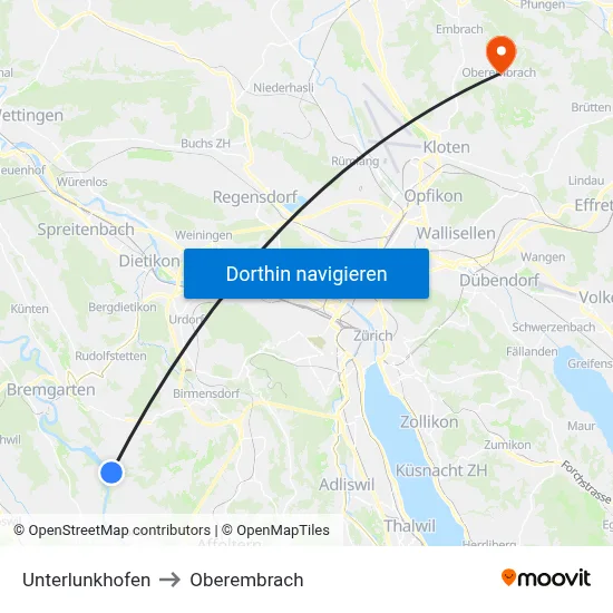 Unterlunkhofen to Oberembrach map