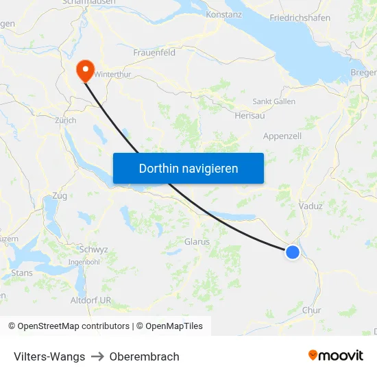 Vilters-Wangs to Oberembrach map