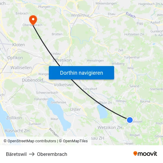 Bäretswil to Oberembrach map