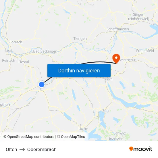 Olten to Oberembrach map