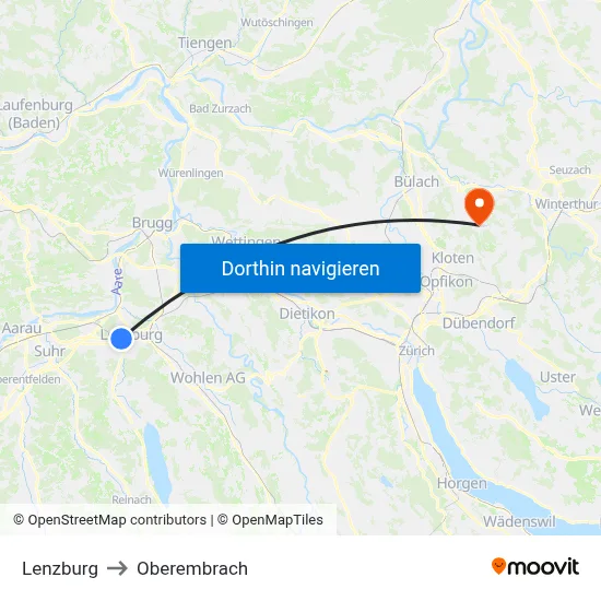 Lenzburg to Oberembrach map