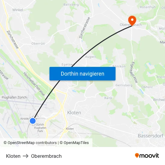 Kloten to Oberembrach map