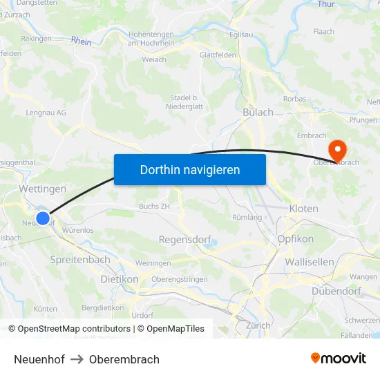 Neuenhof to Oberembrach map