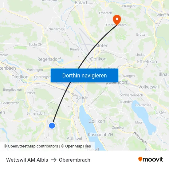 Wettswil AM Albis to Oberembrach map