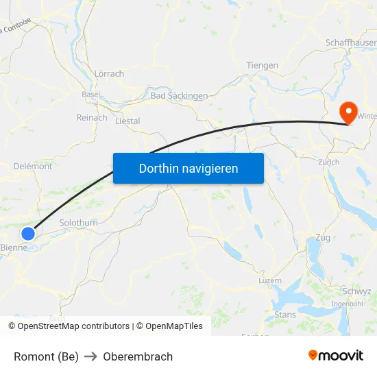Romont (Be) to Oberembrach map