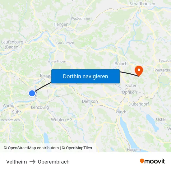Veltheim to Oberembrach map