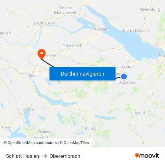 Schlatt-Haslen to Oberembrach map