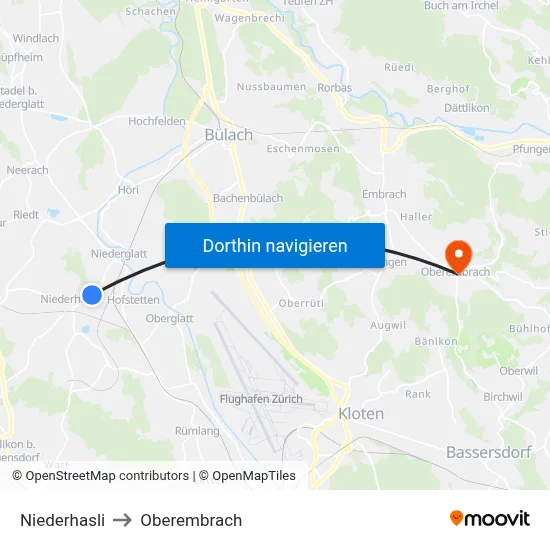 Niederhasli to Oberembrach map